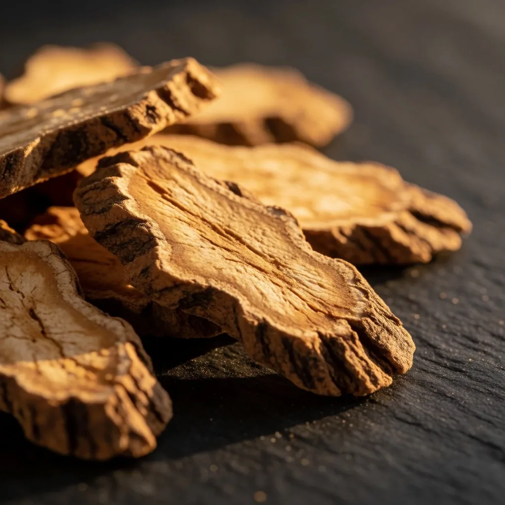Dried tongkat ali root on slate