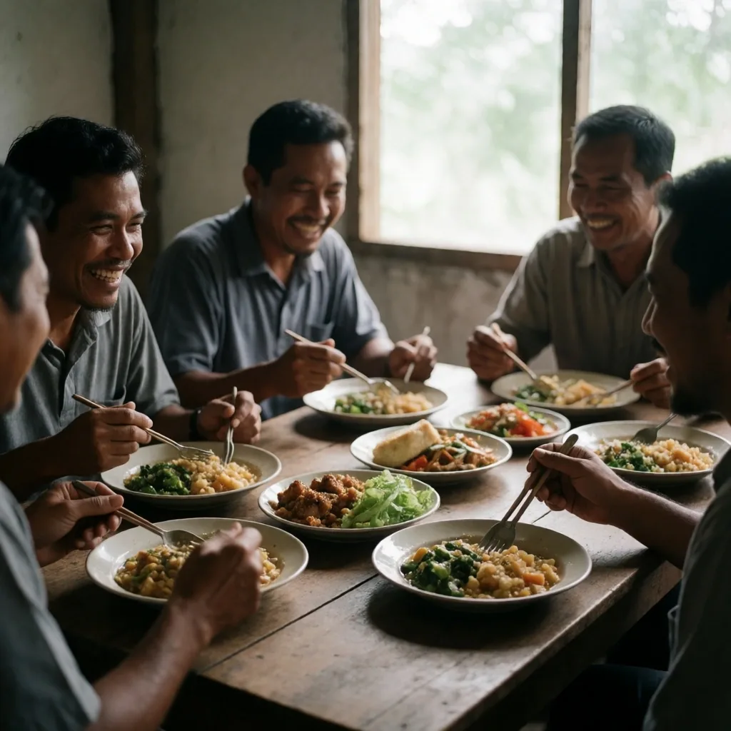 Group of men sharing a healthy meal