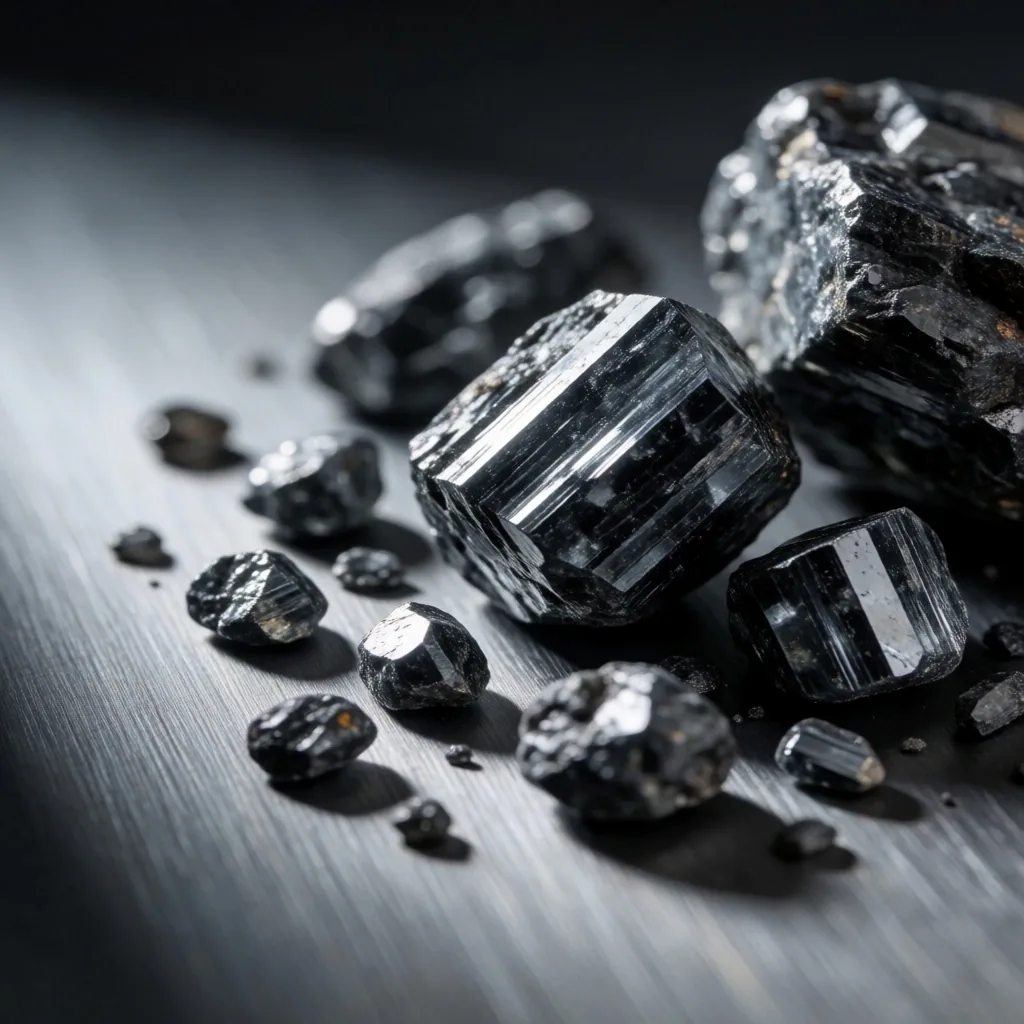 Macro photograph of mineral crystals on steel surface