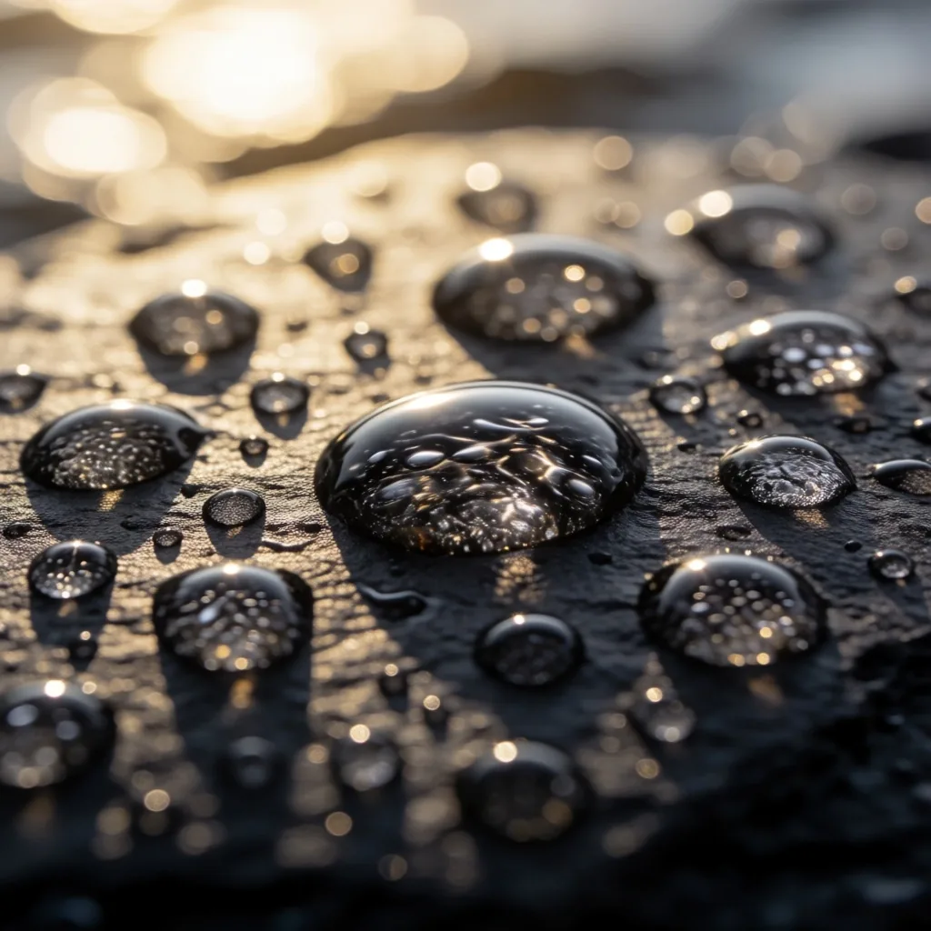 Water droplets on mineral surface